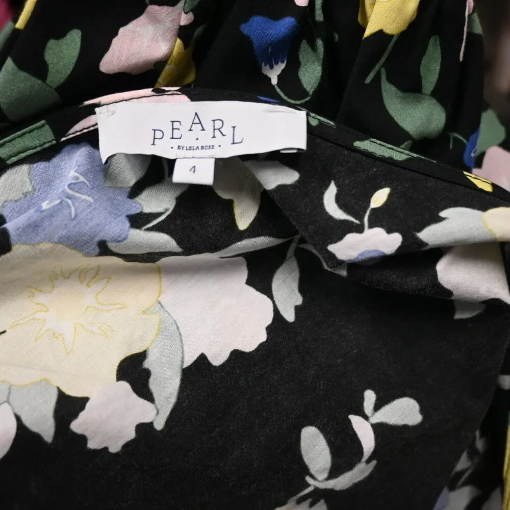 Pearl By Lela Rose Dress Size 4 Black Yellow Pink Blue Floral One Shoulder - Picture 6 of 6
